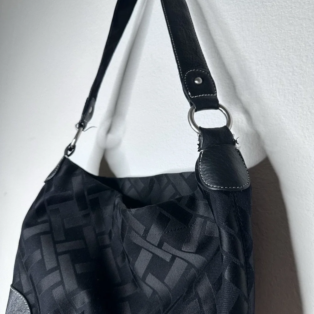 Vintage Talbots Women Handbag Purse 90s Y2K Printed Nylon Leather Trim Hobo